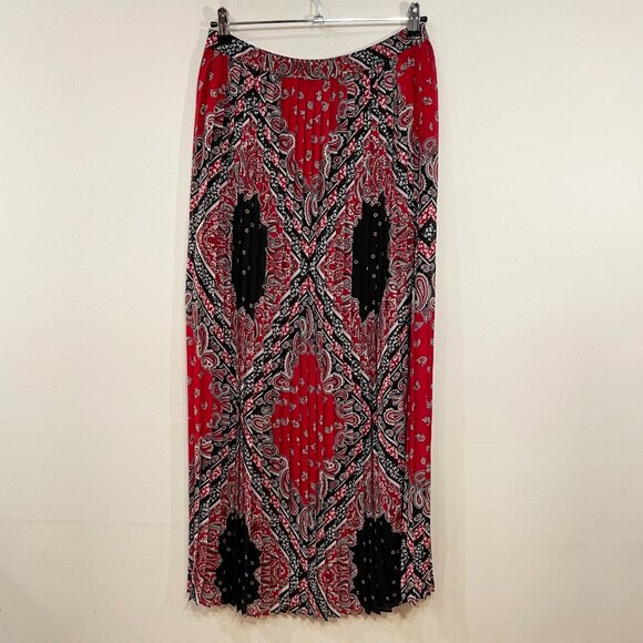 New MK Bandana Paisley Pleated Maxi Skirt Red Currant XS (runs large) - Picture 2 of 7